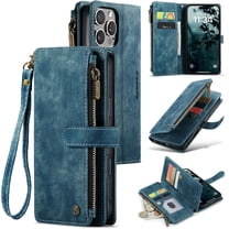 iPhone 16 Pro Max Wallet Case with Card Holder Kickstand Magnetic Zipper Pocket Lanyard Strap Wristlet,Leather Flip Case Wallet for iPhone 16 Pro Max 6.9 Inch