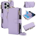 thumbnail image 1 of for iPhone 16 Pro Max Wallet Case with Card Holder - PU Leather Case Detachable Crossbody Strap & Wristband & Secure Ring, Shockproof Protective RFID Blocking Zipper Purse Phone Cover, Violet, 1 of 7