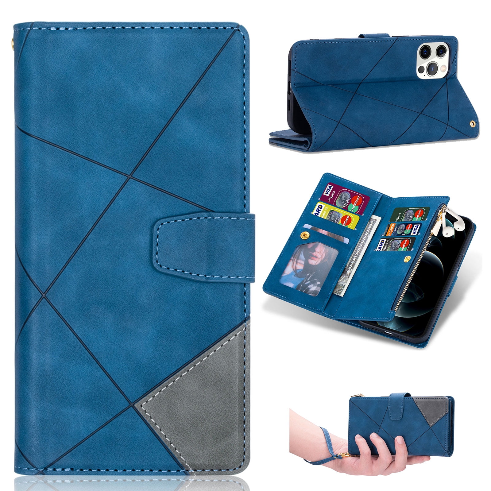 for iPhone 16 Pro Max Wallet Case, with Card Slot Premium Soft PU Leather Zipper Flip Folio