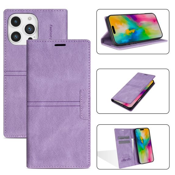 for iPhone 16 Pro Max Wallet Case Cover, Luxury Wallet Case with Card Holder Magnetic Clasp Kickstand PU Leather Folio Protective Phone Case for iPhone 16 Pro Max, Purple