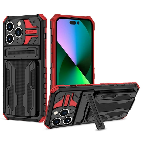 for iPhone 16 Pro Max Wallet Case, with Credit Card Holder Stand Kickstand Slim Rugged Shockproof Heavy Duty Armor Military Grade Protective Case for iPhone 16 Pro Max, Red