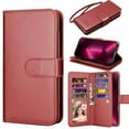 thumbnail image 1 of For iPhone 16 Pro Max Wallet Case with Credit Card Holder, Wrist Strap, Njjex Detachable Magnetic Cover, PU Leather Flip Folio KickstNjjex Protective Case - Wine Red, 1 of 5