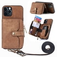 thumbnail image 1 of for iPhone 16 Pro Max Wallet Case, Crossbody Phone Purse with Card Holder for Women, Zipper PU Leather Carrying Cover Gift with Shoulder Strap Kickstand Anti-drop for iPhone 16 Pro Max - Brown, 1 of 10