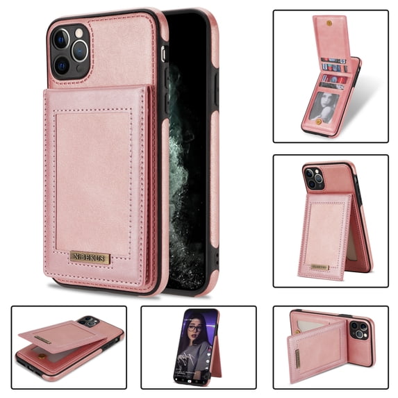 for iPhone 16 Pro Max Wallet Case, Durable Magnetic Back Flip PU Leather Case with Kickstand & RFID BLOCKING Card Slot Holder Shockproof Cover for iPhone 16 Pro Max, Rosegold