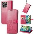 thumbnail image 1 of for iPhone 16 Pro Max Wallet Case, [Flower Embossed] Premium PU Leather Flip Protective Case Cover with Card Holder and Stand with Wrist Strap for iPhone 16 Pro Max, Rose, 1 of 6