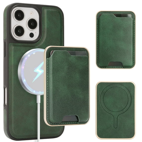 For iPhone 16 Pro Max Wallet Case Magnetic Card Holder, Compatible with Magsafe, RFID Blocking 2 in 1 Detachable Kickstand Back Flip Vintage Leather Shockproof Case for Women Men,Green