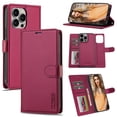 thumbnail image 1 of for iPhone 16 Pro Max, Wallet Case with Magnetic Removable Inner Case, Classic Kickstand Wrist Strap Card Slots Full Body Protection Phone Cover for Men Women for iPhone 16 Pro Max, Red, 1 of 12