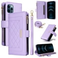 thumbnail image 1 of for iPhone 16 Pro Max Wallet Case with RFID Blocking Card Holder, Kickstand Feature PU Leather Case with Adjustable Crossbody & Short Lanyard Magnetic Clasp Zipper Pocket Flip Cover,Purple, 1 of 11