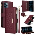 thumbnail image 1 of for iPhone 16 Pro Max Wallet Case with RFID Blocking Card Holder, Kickstand Feature PU Leather Case with Adjustable Crossbody & Short Lanyard Magnetic Clasp Zipper Pocket Flip Cover,Winered, 1 of 11