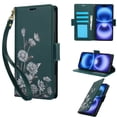 thumbnail image 1 of for iPhone 16 Pro Max Wallet Case with RFID Blocking Card Slots, Floral Pattern PU Leather Flip Cover with Kickstand Wrist Strap Full Body Protection Magnetic Closure Elegant & Functional, Green, 1 of 7