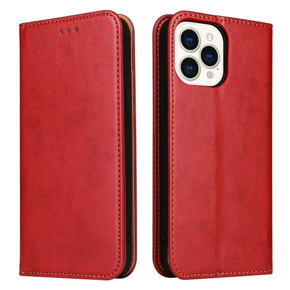 for iPhone 16 Pro Max Wallet Case with [RFID Blocking] Luxury PU Leather+Soft Inner Case Flip Folio Strong Magnetic Closure Protective Cover Credit Card Holder Kickstand Phone Case,Red