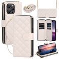 thumbnail image 1 of for iPhone 16 Pro Max Wallet Case for Women Girls, PU Leather + TPU, Zipper Pocket Card Slots Kickstand Magnetic Clasp Crossbody & Wrist Strap Full Body Shockproof Heavy Duty Phone Cover, Beige, 1 of 7