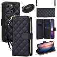 thumbnail image 1 of for iPhone 16 Pro Max Wallet Case for Women Girls, PU Leather + TPU, Zipper Pocket Card Slots Kickstand Magnetic Clasp Crossbody & Wrist Strap Full Body Shockproof Heavy Duty Phone Cover, Black, 1 of 7