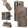 thumbnail image 1 of for iPhone 16 Pro Max Wallet Case, [with Card Holder] Embossed Pattern PU Leather Detachable Wrist Strap Slim Shockproof Protective Flip Stand Phone Case for iPhone 16 Pro Max Women Girls, Grey, 1 of 11
