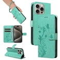 thumbnail image 1 of for iPhone 16 Pro Max Wallet Case, [with Card Holder] Embossed Pattern PU Leather Detachable Wrist Strap Slim Shockproof Protective Flip Stand Phone Case for iPhone 16 Pro Max Women Girls, Green, 1 of 11