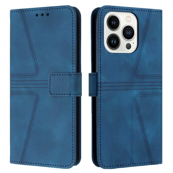 for iPhone 16 Pro Max Wallet Flip Case with 2 Lanyard, Vintage Premium PU Leather Card Slots Kickstand Magnetic 360 Protection Case Cover for iPhone 16 Pro Max Men Women, Blue