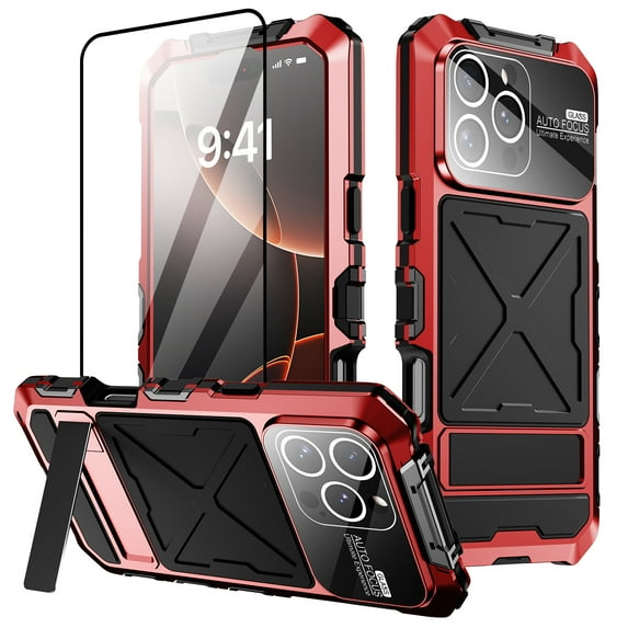 for iPhone 16 Pro Max Waterproof Case - Shockproof Dustproof Case with Built-in Clear Screen Protector & Full Lens Coverage Protector, With Kickstand,Full Body Heavy Duty Sealed Protective Case,Red