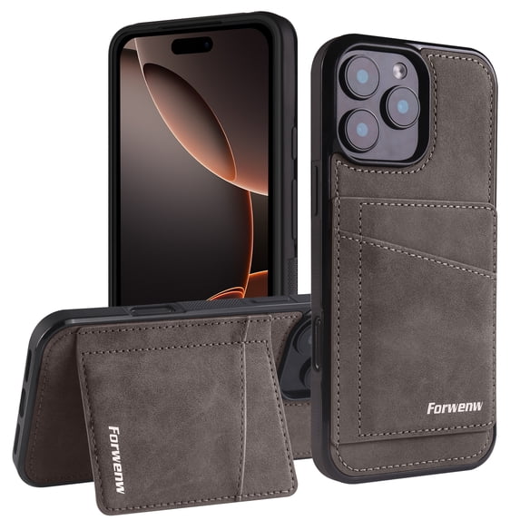 for iPhone 16 Pro PU Leather Case with Card Holder, Flip Wallet Case for Men Women, Classic Durable Protective RFID Blocking Skin Friendly Stand Phone Case for iPhone 16 Pro, Gray