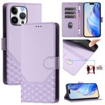 For iPhone 16 Pro PU Leather Flip Phone Case,With Shoulder Strap&Wrist Strap,Card Holder,Flip Folding Kickstand,Diamond Pattern Embossed,Shockproof RFID Blocking Wallet Case,Purple