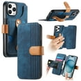 thumbnail image 1 of for iPhone 16 Pro PU Leather + TPU Wallet Case, Card Slots Wristband Kickstand RFID Blocking Anti Peeping Magnetic Clasp Full Body Protection Phone Cover for iPhone 16 Pro, Blue, 1 of 9