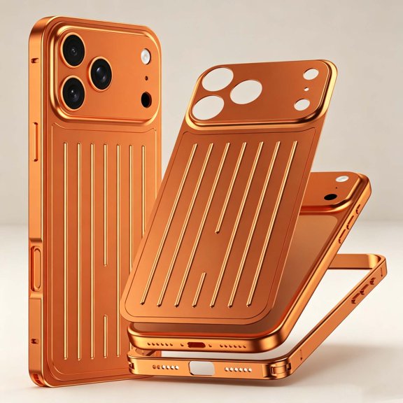 For iPhone 16 Pro Phone Case,2-in-1 Frame + Back Hybrid Cover,Luggage Box Texture Back Design,Ultra Slim Anti-Scratch Shockproof Non-Slip Lightweight Rugged Thin Fit Phone Case,Orange