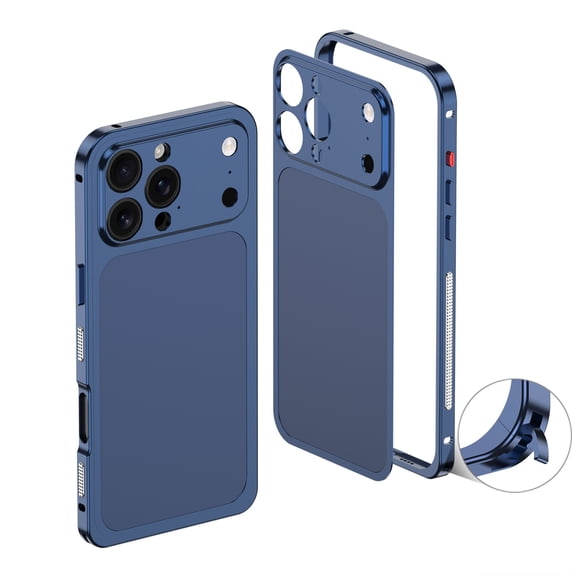 For iPhone 16 Pro Phone Case,2-in-1 Metal Bumper+Metal Back,Shape of the Phone Case Like iPhone 17 Pro,Ultra Slim Shokcproof Anti-fall Drop Protection,Rugged Phone Case Cover,Titaniumblue