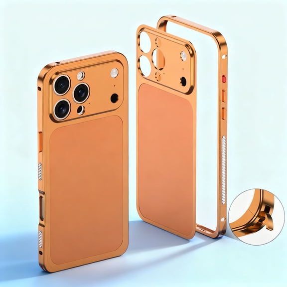 For iPhone 16 Pro Phone Case,2-in-1 Metal Bumper+Metal Back,Shape of the Phone Case Like iPhone 17 Pro,Ultra Slim Shokcproof Anti-fall Drop Protection,Rugged Phone Case Cover,Orange