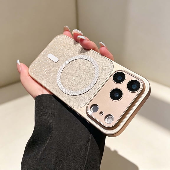 For iPhone 16 Pro Phone Case,Built-in Lens Camera Protector,Compatible with Mag-Safe,Sparkle Bling Shiny Sparkly Cute Girly Glitter Back Design,Shockproof Anti-fall,Phone Case,Khaki