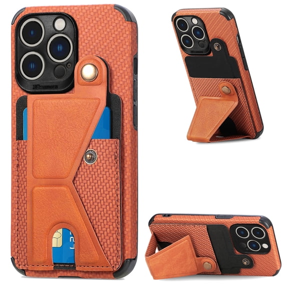 for iPhone 16 Pro Phone Case Card Holder, Card Pocket for Back of Phone, PU Leather Wallet Magnetic Kickstand Credit Card Holder Phone Case Compatible with iPhone 16 Pro, Brown
