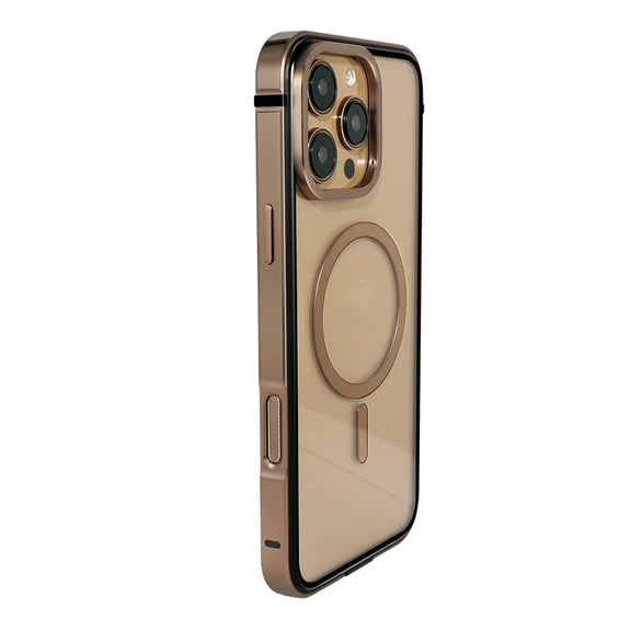 For iPhone 16 Pro Phone Case,Compatible with Mag-Safe,Transparent Back Design,Anti-fall Anti-Scratch Metal Bumper,Ultra Slim Rugged Shockproof Drop Protection Phone Case Cover,Desert