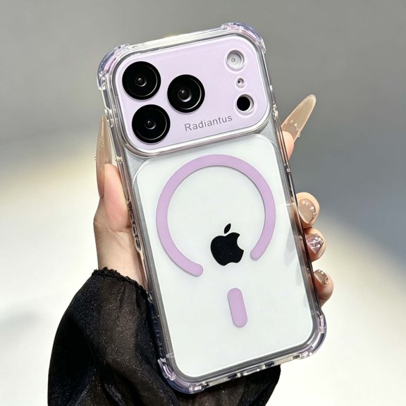 For iPhone 16 Pro Phone Case,Compatible with Mag-Safe,With Camera Lens Film,Transparent Back,Four corners Raised Drop Protection,Anti-Scratch Shockproof Non-Slip Hybrid Phone Case,Purple