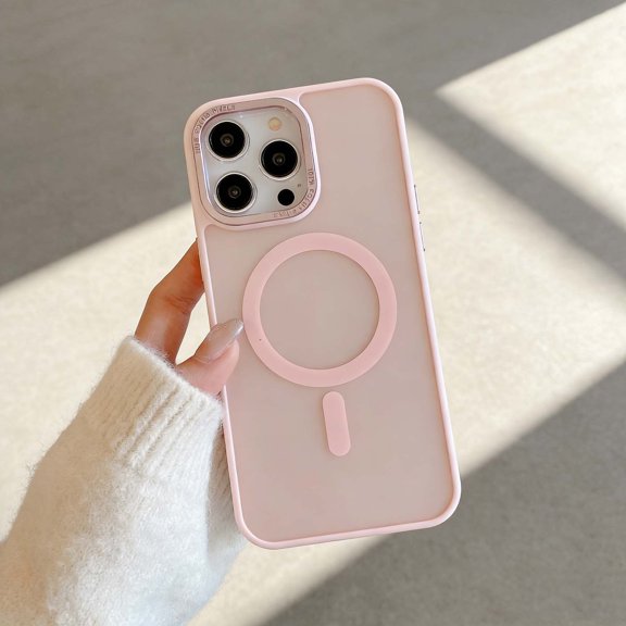 For iPhone 16 Pro Phone Case,Compatible With Wireless Charging,Fingerprint-proof Matte Translucent Back Design,Shockproof Anti-fall Non-Slip Drop Protection,Ultra Slim Phone Case,Pink