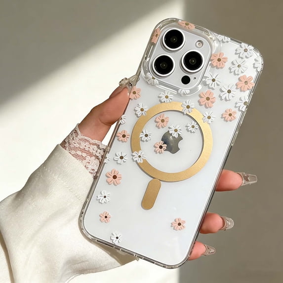 For iPhone 16 Pro Phone Case,Fresh Floral Print Back Design,Crystal Transparent,Compatible With Wireless Charging,Ultra Slim Shockproof Anti-fall Anti-Scratch,Thin Fit Phone Case,A