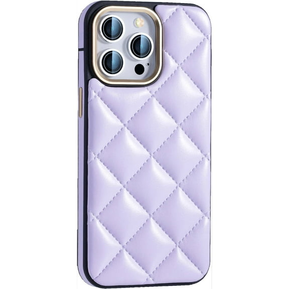 For iPhone 16 Pro Phone Case,Glossy Diamond-shaped PU Leather Back+TPU Bumper Hybrid Protective,Ultra Slim Shockproof Anti-Scratch Lightweight Durable Rugged Thin Fit Phone Case,Purple