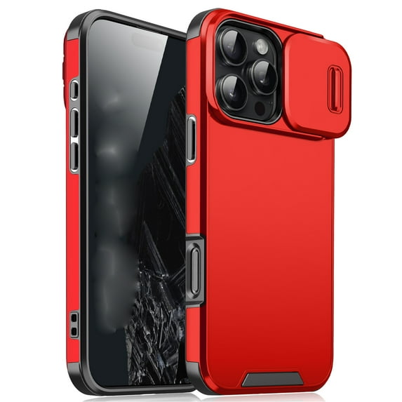 for iPhone 16 Pro Phone Case, Slide Camera Cover Protector Military Grade Non-Slip Anti-fall Anti-scratch Drop Proof Shockproof Protective Hybrid Bumper Phone Case Cover,Red