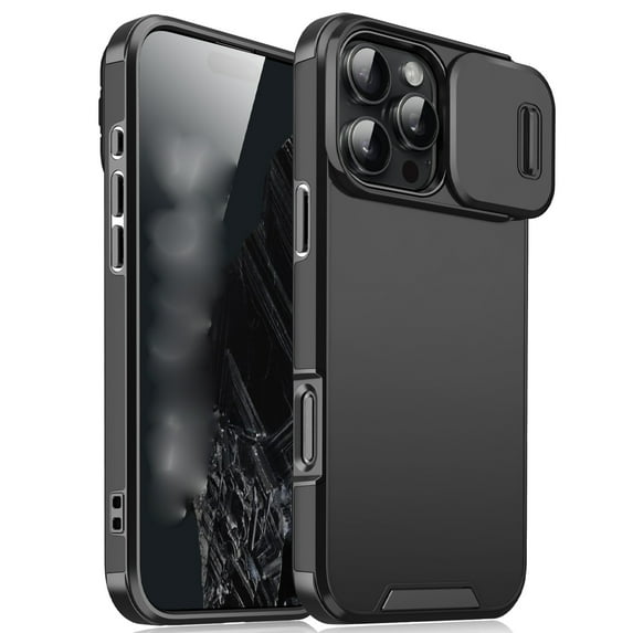 for iPhone 16 Pro Phone Case, Slide Camera Cover Protector Military Grade Non-Slip Anti-fall Anti-scratch Drop Proof Shockproof Protective Hybrid Bumper Phone Case Cover,Black