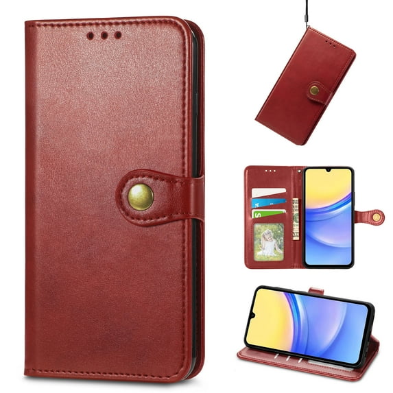 for iPhone 16 Pro Phone Case Wallet Card Holder, Premium PU Leather Stand Flip Wrist Strap Magnetic Closure Shockproof Protective Wallet Case Cover for iPhone 16 Pro, Red