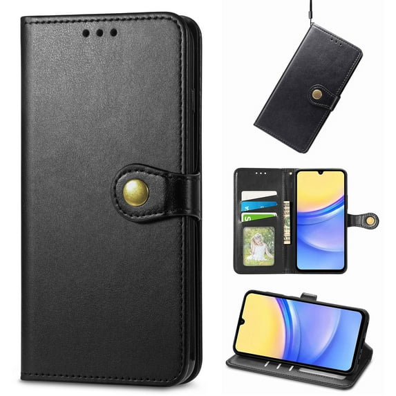 for iPhone 16 Pro Phone Case Wallet Card Holder, Premium PU Leather Stand Flip Wrist Strap Magnetic Closure Shockproof Protective Wallet Case Cover for iPhone 16 Pro, Black