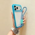 thumbnail image 1 of For iPhone 16 Pro Phone Case,With Detachable Wrist Strap,Crystal Transparent Back Design,Ultra Slim Soft TPU Frame PC Back Shockproof Anti-fall Drop Protection,Thin Fit Phone Case,Blue, 1 of 7