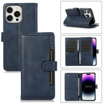 for iPhone 16 Pro Phone Case,for iPhone 16 Pro Wallet Case RFID Blocking 8 Card Slots Holder & 1 Cash Pocket & 1 Outer Pouch,Wrist Strap,Shockproof Leather Magnetic Flip Stand Cover,Darkblue