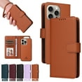 thumbnail image 1 of for iPhone 16 Pro Removable Wallet Case, Premium PU Leather Flip Cover with [RFID Blocking][ Detachable Card Holder][Stand Function][Wrist Strap] Shockproof Protectove Phone Cover,Brown, 1 of 10