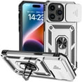thumbnail image 1 of for iPhone 16 Pro Rugged Phone Case with Sliding Camera Cover, Kickstand TPU Bumper Drop Proof Durable Military Grade Protective Case Cover for iPhone 16 Pro, Silver, 1 of 8