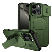 For iPhone 16 Pro Rugged Phone Case,With Invisible Kickstand,Compatible with Mag-Safe,With Camera Lens Cover,Shockproof Anti-Scratch Drop Protection Durable Heavy Duty Phone Case,Green
