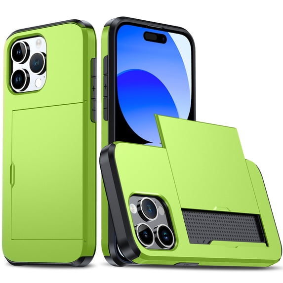 for iPhone 16 Pro Slide Flip Case with Card Holder, Dual Layer Heavy Duty Protective Case Hidden Card Slot Slim Shockproof Wallet Case Compatible with iPhone 16 Pro, Green