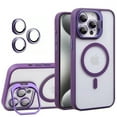 thumbnail image 1 of for iPhone 16 Pro Transparent Case with Camera Lens Protector, Compatible with MagSafe, Built-in Camera Stash Stand, Magnetic Hard Back Soft Edge Anti-Fingerprint Flexible Cover, Darkpurple, 1 of 11