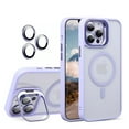 thumbnail image 1 of for iPhone 16 Pro Transparent Case with Camera Lens Protector, Compatible with MagSafe, Built-in Camera Stash Stand, Magnetic Hard Back Soft Edge Anti-Fingerprint Flexible Cover, Lightpurple, 1 of 12