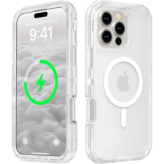 For iPhone 16 Pro Transparent Phone Case Compatible with MagSafe, Triple Layer Magnetic Charging Case, iPhone 16 Pro Heavy Duty Shockproof and Drop-Proof Phone Case, Crystal Clear