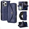 thumbnail image 1 of For iPhone 16 Pro Vintage Leather Wallet Case For Women Men Multi-Card Slots Hidden Button Pocket Detachable Shoulder Strap ,Shockproof Phone Case,Blue,For iPhone 16 Pro, 1 of 10