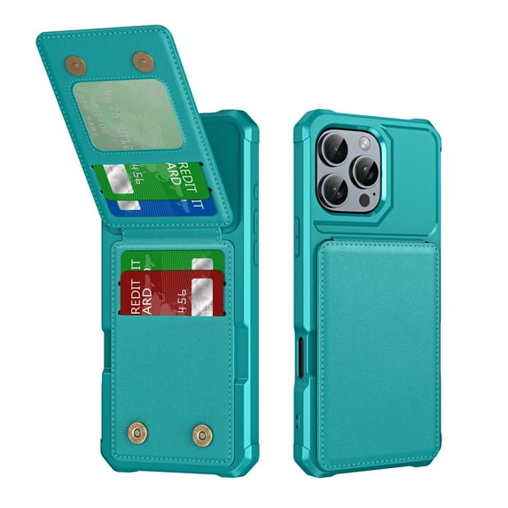 for iPhone 16 Pro Wallet Case, Built-in 4 Card Holders Kickstand Purse Cover, Military Grade Enhanced Corners Drop Protection, Rugged Protective Phone Case for iPhone 16 Pro, Green