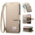 for iPhone 16 Pro Wallet Case, Built-in Card Holder Zipper Pocket Wrist ...